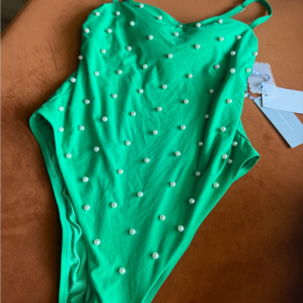 ANTONIO MELANI Green Pearl-Embellished One-Piece Swimsuit